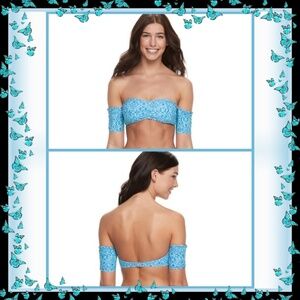 Malibu Dream Girl Bikini Top – Tribal Print Off-Shoulder Bandeau, Blue/Green, M
